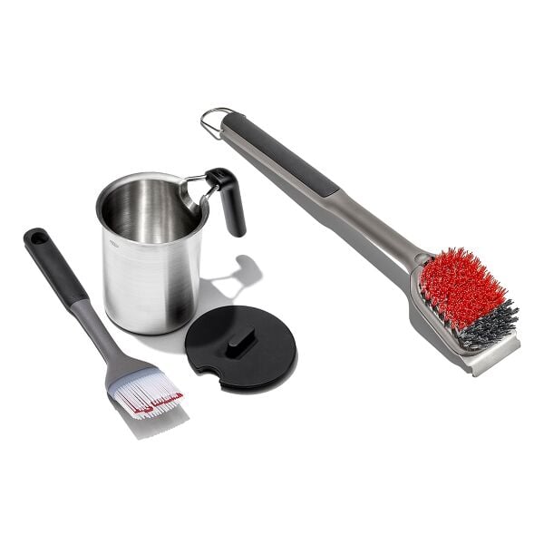 Grilling Basting Pot and Brush Set & Nylon Grill Brush for Cold Cleaning Bundle Y1