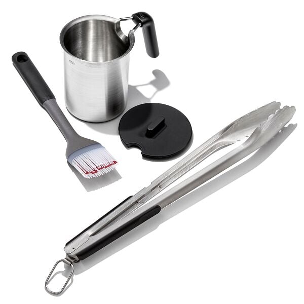 Grilling Basting Pot and Brush Set & Grilling Tongs with Built-In Bottle Opener Bundle H1