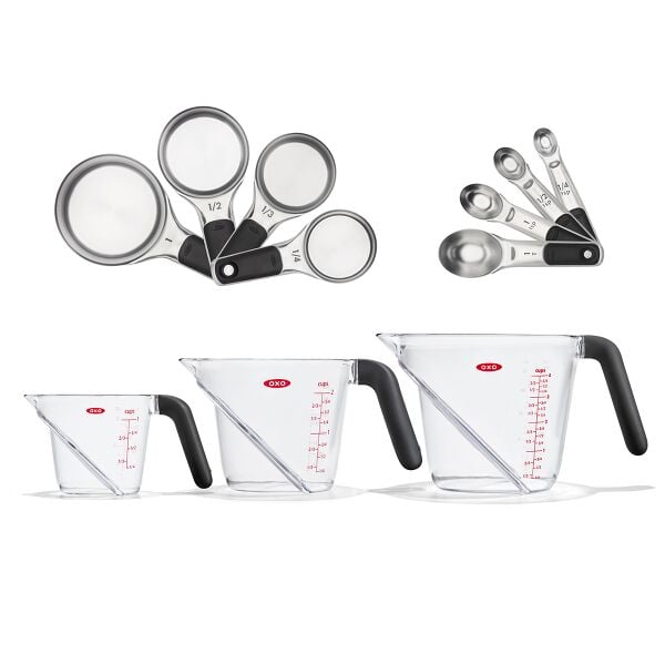 3 Piece Angled Measuring Cup Set & Stainless Steel Measuring Cups and Spoons Set Bundle T7