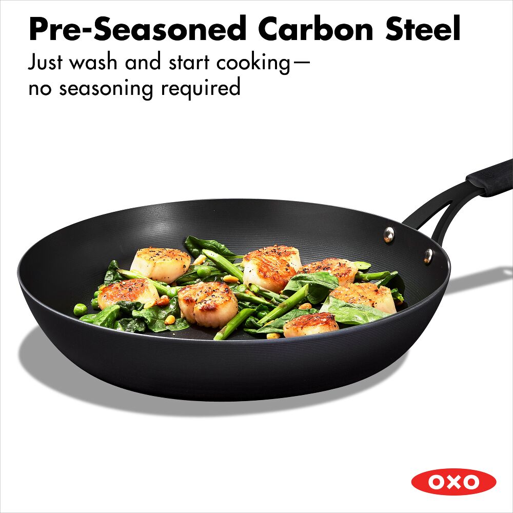 OXO Carbon Steel Obsidian Series 12-Inch Frypan with Silicone Sleeve M9