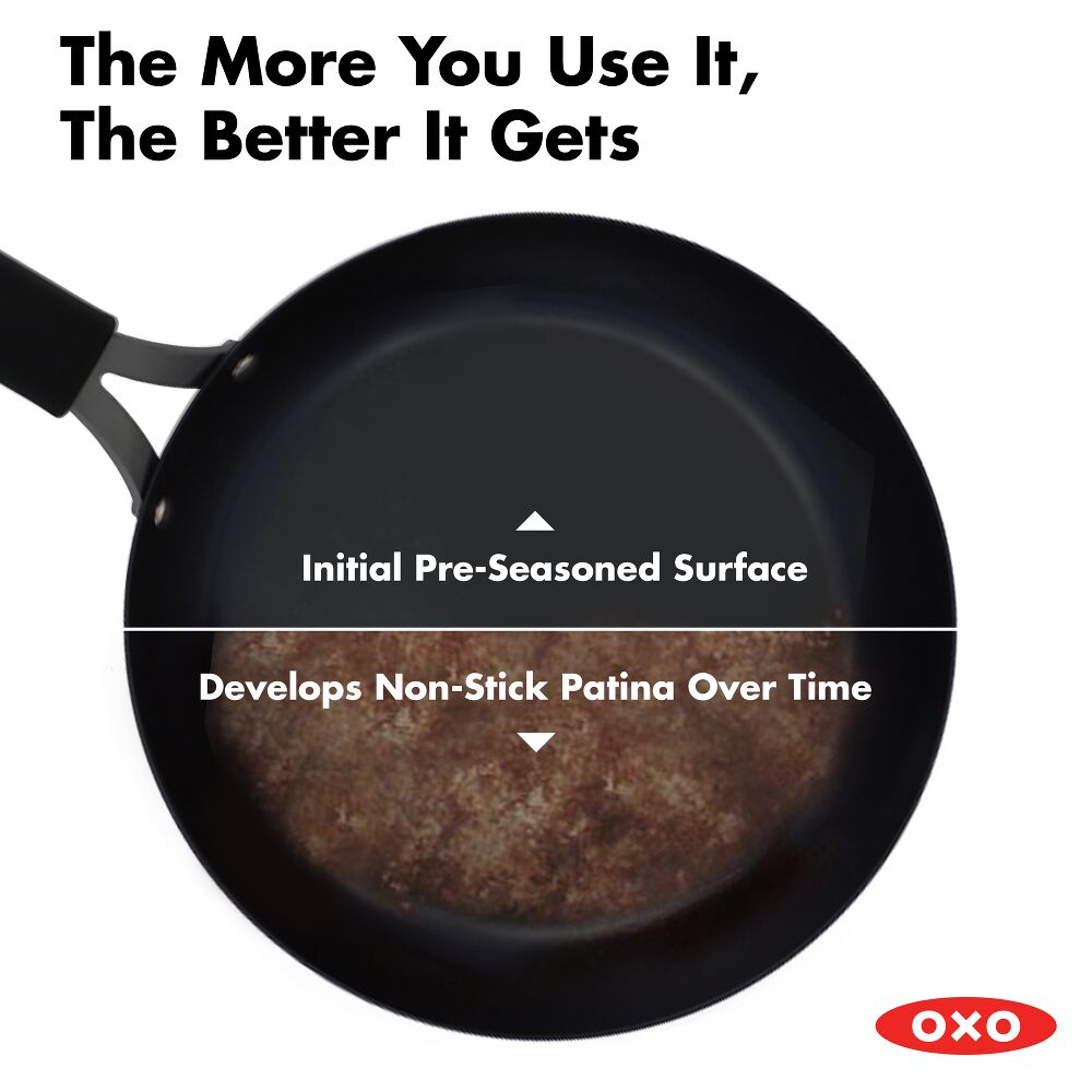 OXO Carbon Steel Obsidian Series 12-Inch Frypan with Silicone Sleeve M9