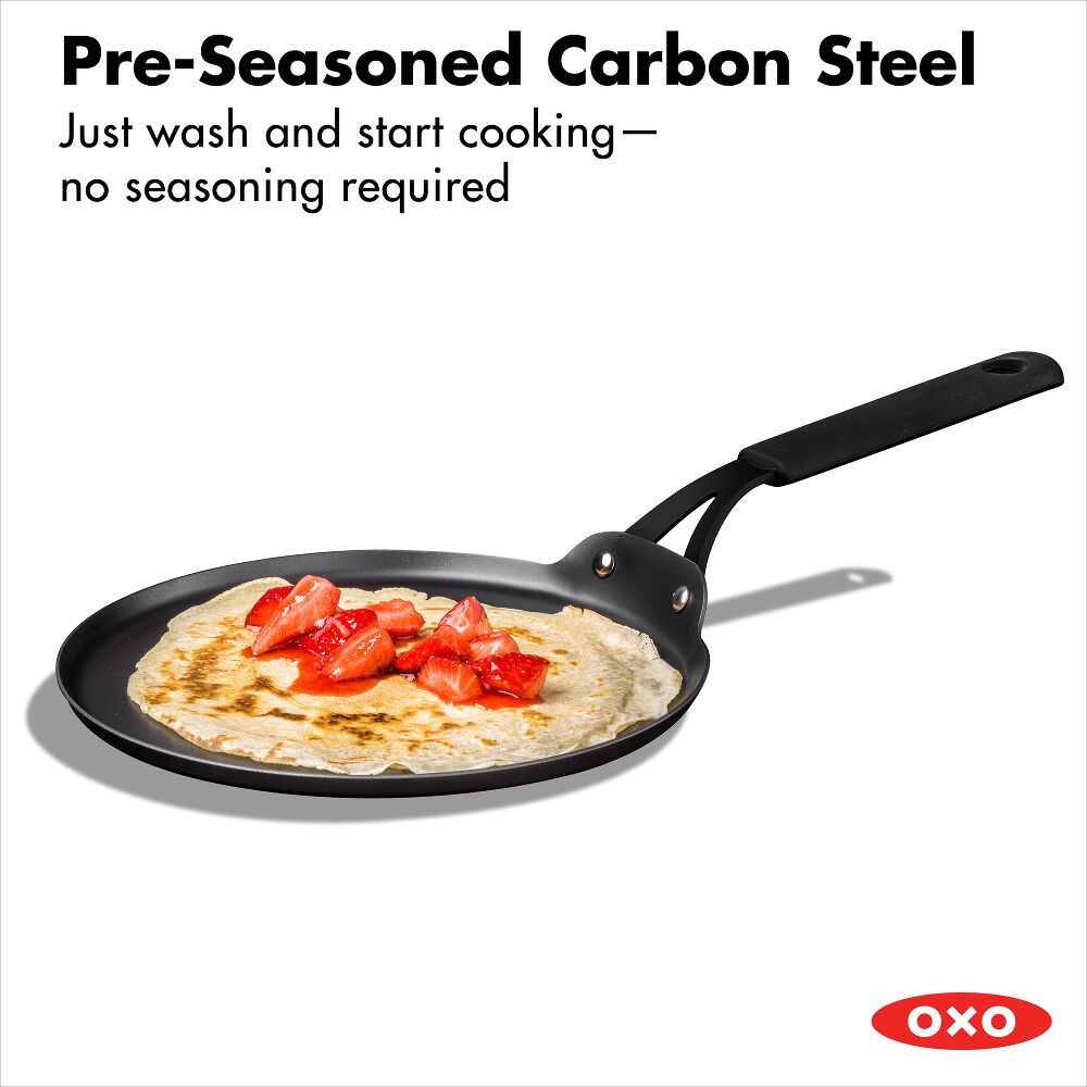 Obsidian Carbon Steel 10-Inch Crêpe Pan with Silicone Sleeve Y6