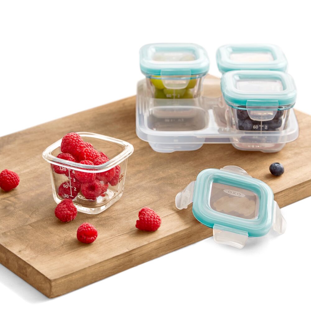 Baby Blocks Glass Food Storage Containers 4 Oz - Tot Teal Y5