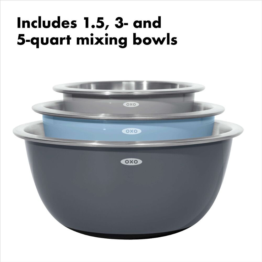 3-Piece Stainless Steel Mixing Bowl Set - Blue/Gray B4