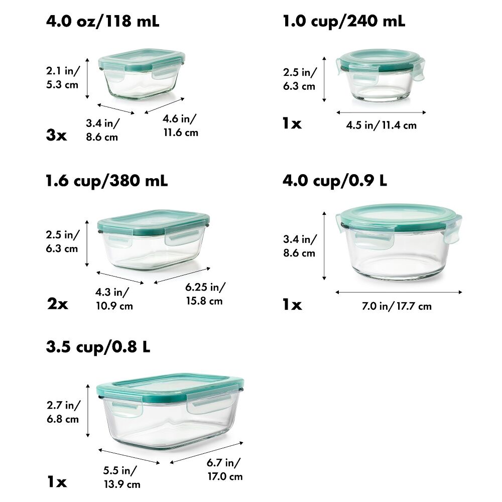 16 Piece Glass Smart Seal Everyday Container Set J0