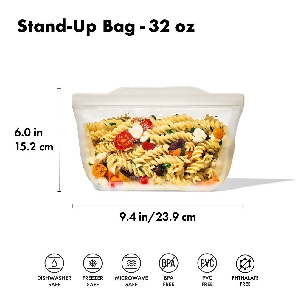 Silicone Reusable Bag - Stand-Up Quart (32 oz) - Oat B3