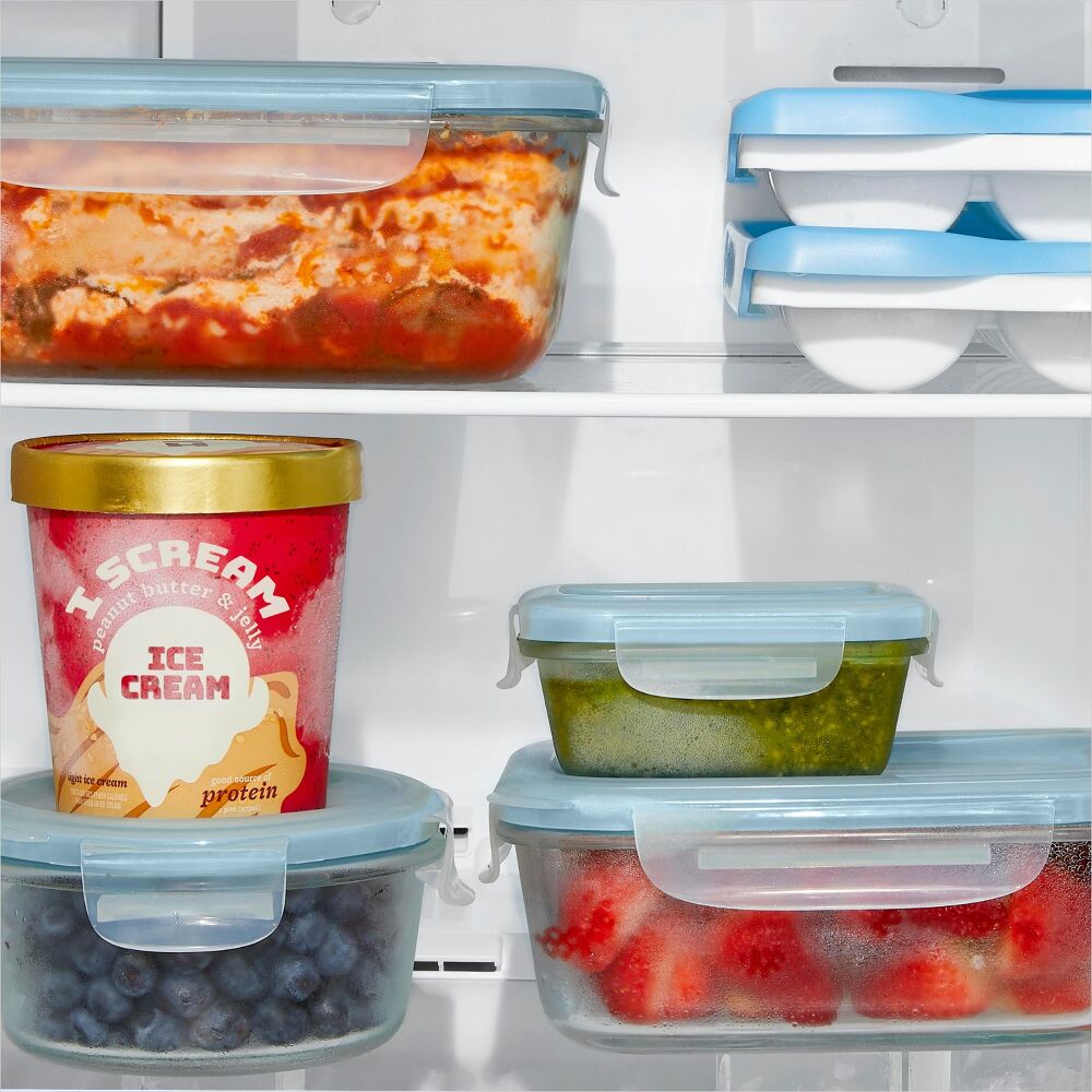 Smart Seal 7-Cup Glass Round Container - Arctic Blue X4