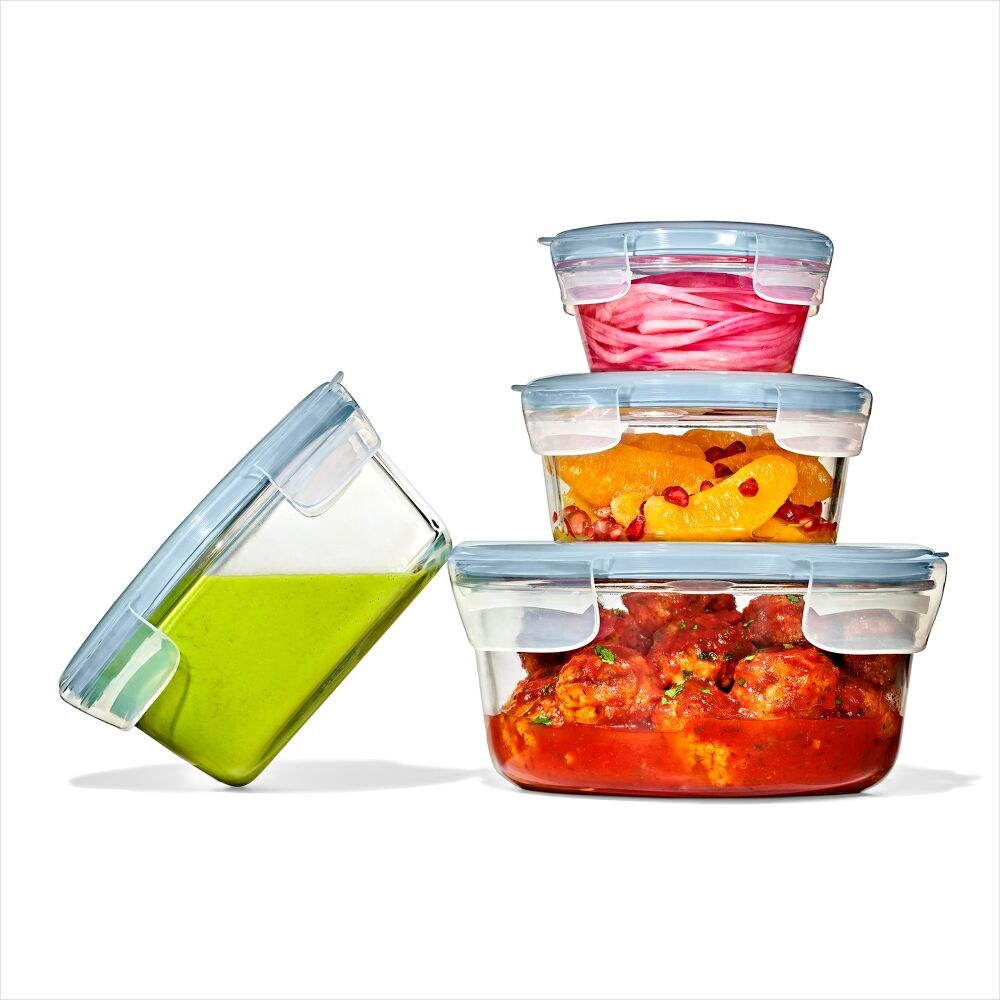 Smart Seal 7-Cup Glass Round Container - Arctic Blue X4