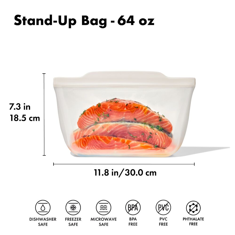 Silicone Reusable Bag - Stand-Up Half Gallon (64 oz) - Oat F5