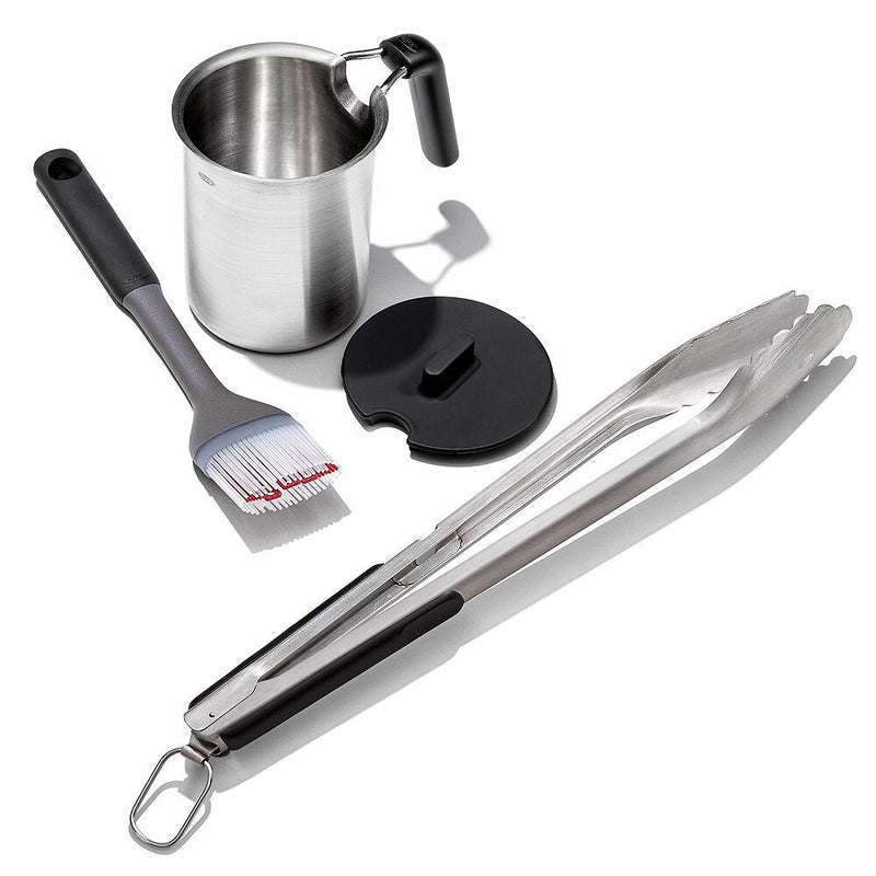 Grilling Basting Pot and Brush Set & Grilling Tongs with Built-In Bottle Opener Bundle H1