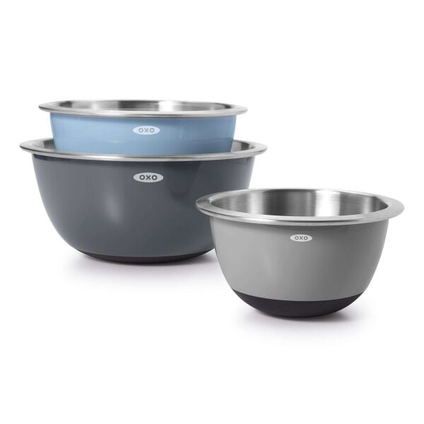 3-Piece Stainless Steel Mixing Bowl Set - Blue/Gray B4