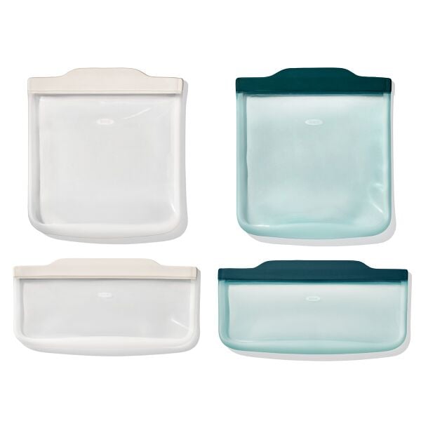 Silicone Reusable Bag -  4 Piece Lunch Set - Oat/Lagoon A6