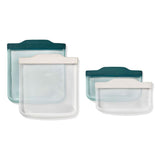 Silicone Reusable Bag -  4 Piece Lunch Set - Oat/Lagoon A6