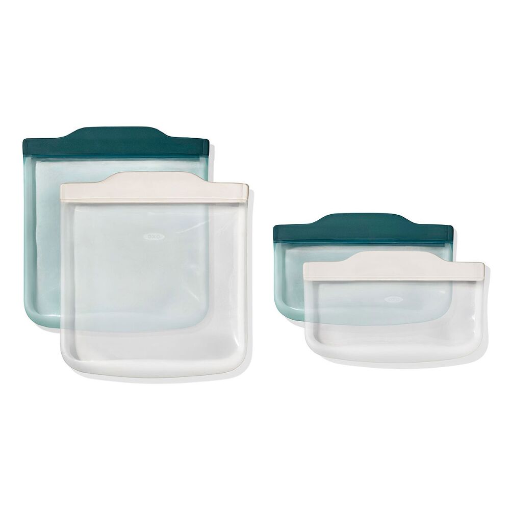 Silicone Reusable Bag -  4 Piece Lunch Set - Oat/Lagoon A6