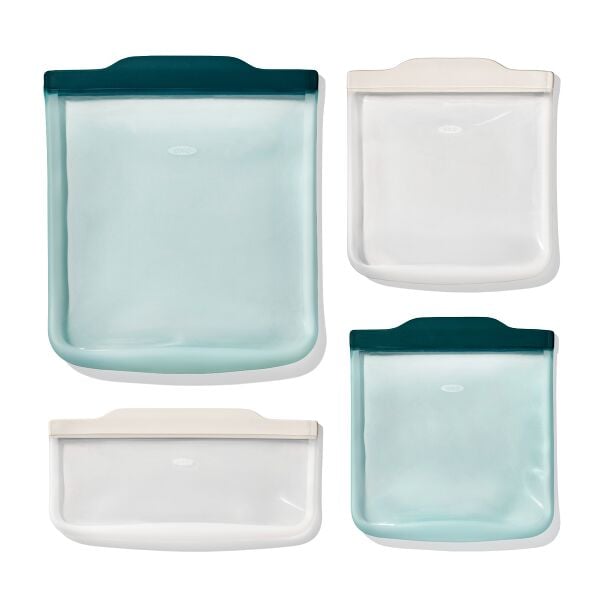 Silicone Reusable Bag - 4 Piece Starter Set - Oat/Lagoon M2