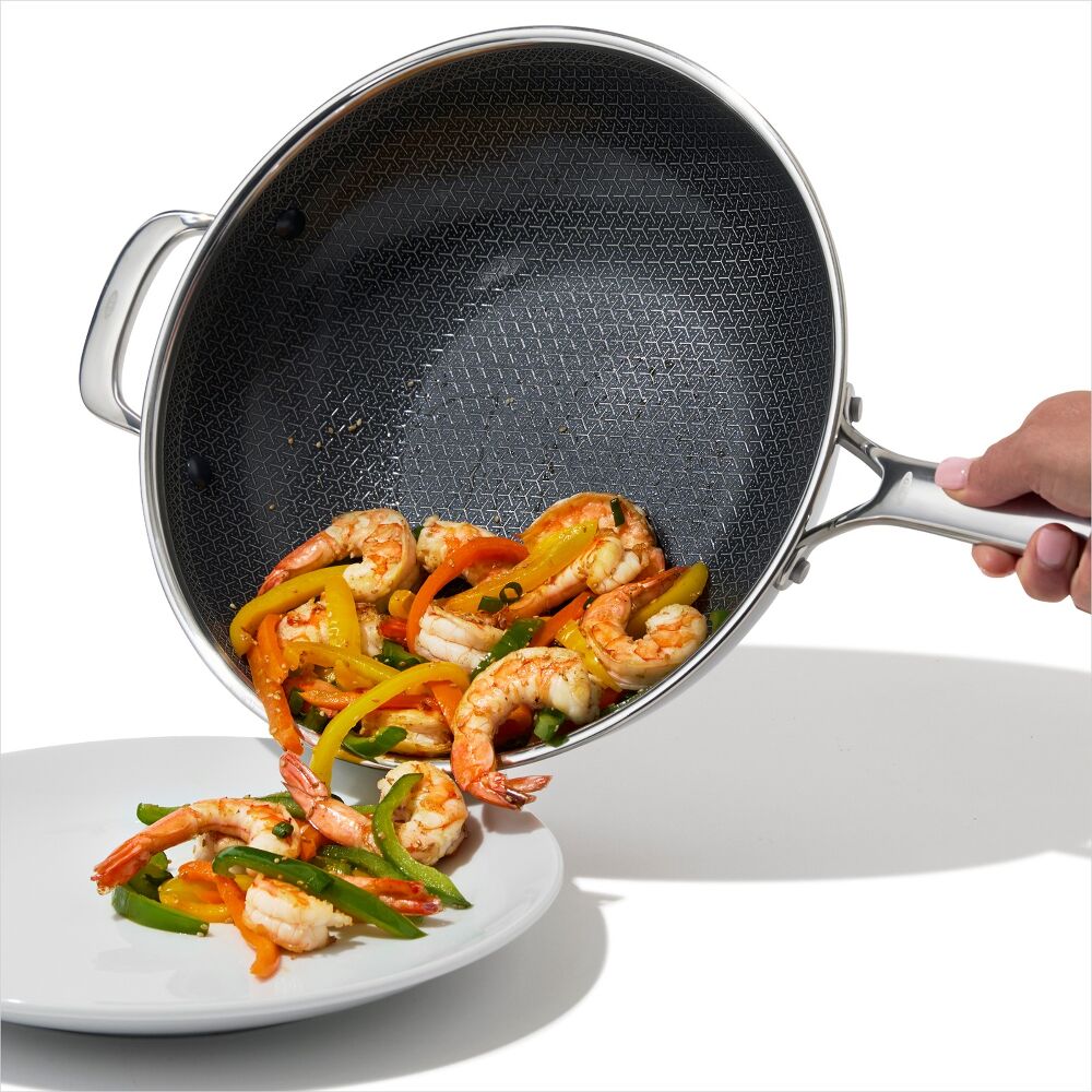 Trident Hybrid Non-Stick Stainless Steel 5 Qt Wok with Lid O1