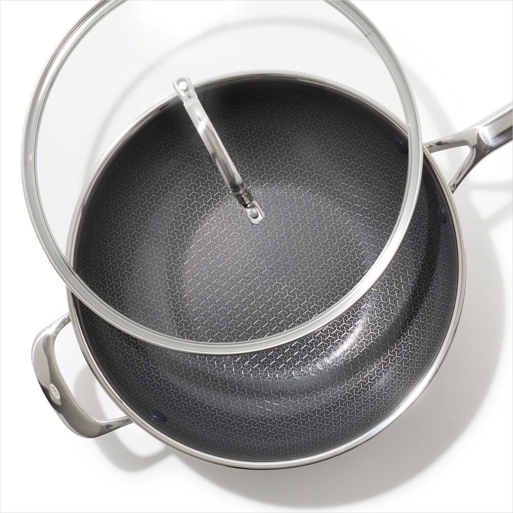 Trident Hybrid Non-Stick Stainless Steel 5 Qt Wok with Lid O1