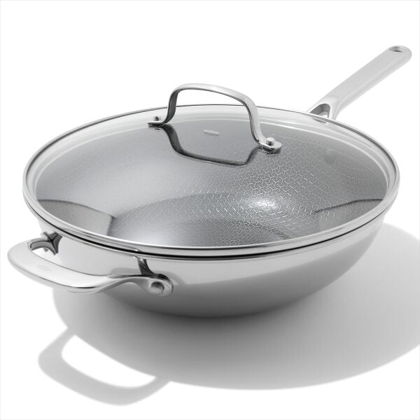 Trident Hybrid Non-Stick Stainless Steel 5 Qt Wok with Lid O1