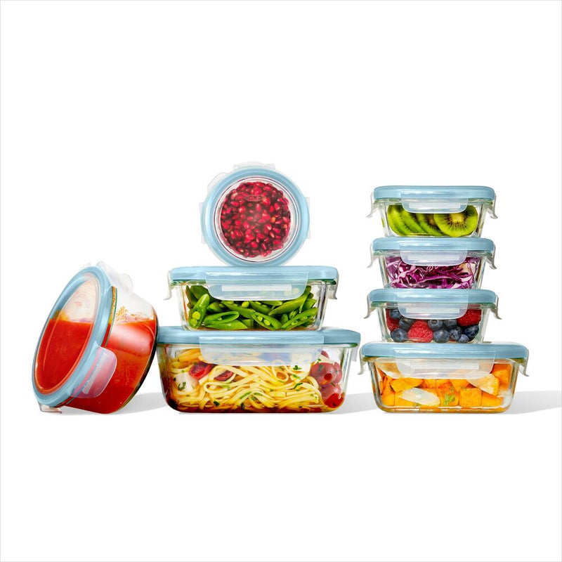 16-Piece Smart Seal Glass Everyday Container Set - Arctic Blue M6