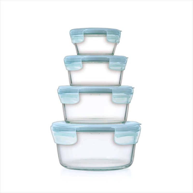 8-Piece Smart Seal Glass Round Container Set - Arctic Blue V1